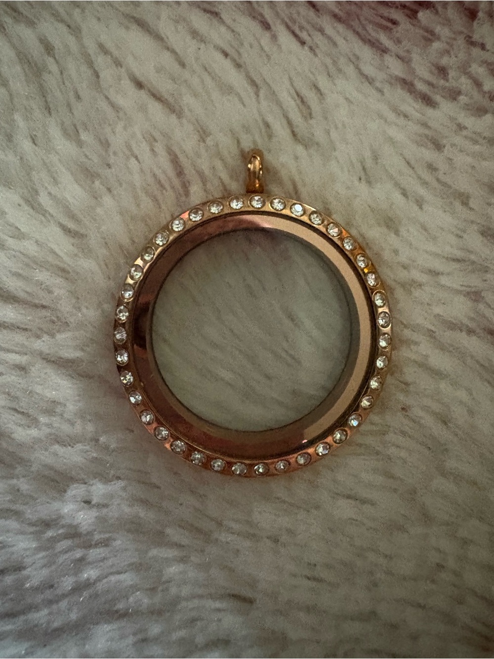 Rose Gold Crystal-Trim Round Locket Pendant Charm Necklace Origami Owl